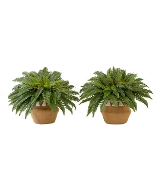 Nearly Natural 23" Artificial Boston Fern Plant with Handmade Jute Cotton Basket with Tassels Diy Kit Set of 2