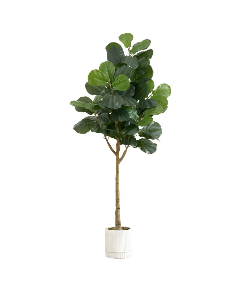 Nearly Natural 72" Artificial Fiddle Leaf Fig Tree with Decorative Planter