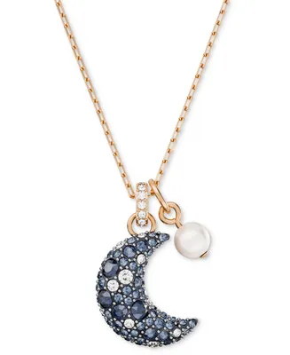 Swarovski Rose Gold-Tone Crystal Moon & Imitation Pearl Pendant Necklace, 15-3/4" + 2-3/4" extender