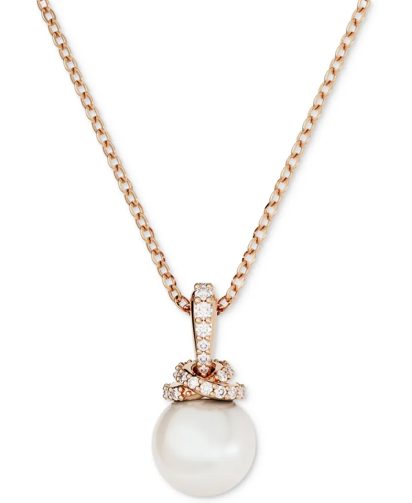 Swarovski Rose Gold-Tone Pave & Imitation Pearl Pendant Necklace, 15" + 2" extender