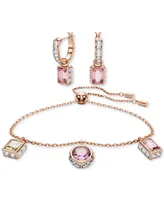 Swarovski Rose Gold-Tone Mixed Crystal Charm Slider Bracelet & Hoop Earrings Set