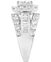 Diamond Princess Shaped Cluster Halo Triple Row Engagement Ring (4 ct. t.w.) in 14k White Gold