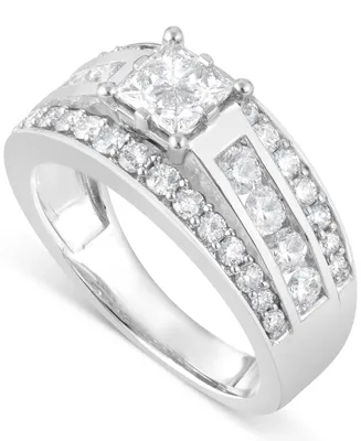 Diamond Princess Shaped Cluster Multirow Engagement Ring (1-1/2 ct. t.w) in 14k White Gold