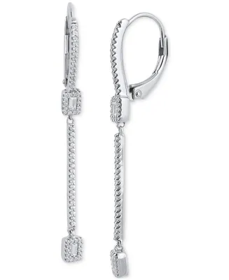 Diamond Round & Baguette Linear Leverback Drop Earrings (1/3 ct. t.w.) in 14k White Gold