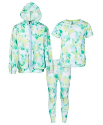 Id Ideology Big Girls Spray Abstract Print Convertible Full Zip Hooded Jacket T Shirt Leggings With Scrunchy Coordinated Separates Created For Macys