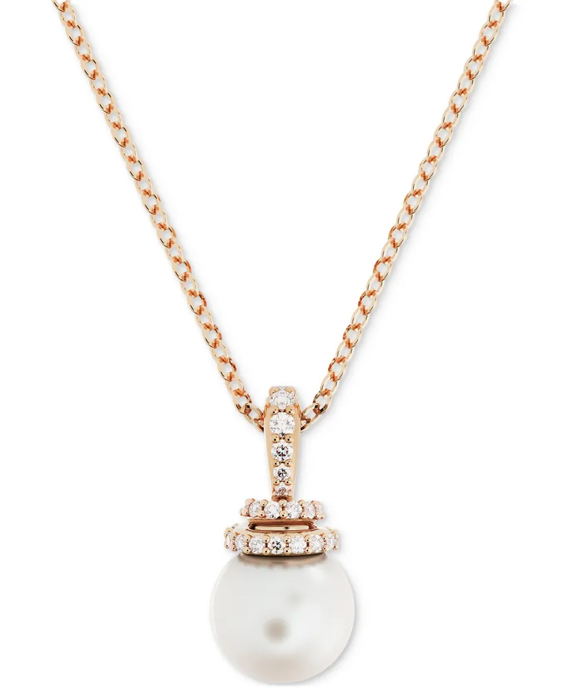Swarovski Rose Gold-Tone Pave & Imitation Pearl Pendant Necklace, 15" + 2" extender