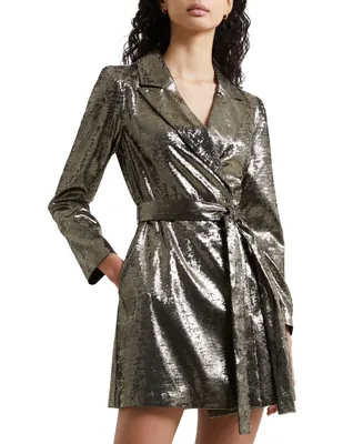 French Connection Women's Metallic Long-Sleeve Wrap Dress