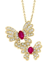 Effy Ruby (1/2 ct. t.w.) & Diamond (1/2 ct. t.w.) Butterfly 18" Pendant Necklace in 14k Gold