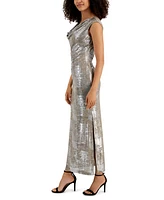 Connected Petite Metallic Cap-Sleeve Gown