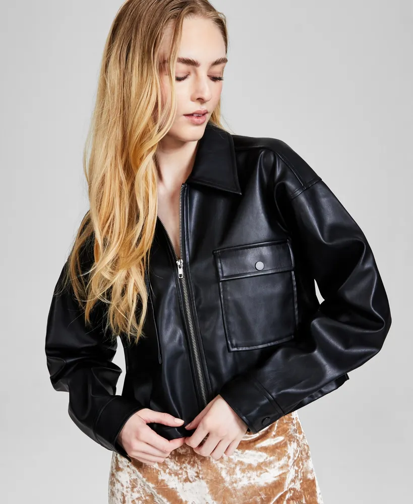 And Now This Women's Zip-Front Faux-Leather Jacket, Created for Macy's