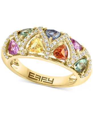 Effy Multi-Sapphire (2-3/8 ct. t.w.) & Diamond (1/5 ct. t.w.) Openwork Ring in 14k Gold