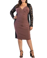 Kiyonna Plus Valentina Long Sleeve Lace Illusion Dress