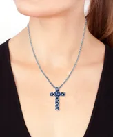 Effy Sapphire Ombre Cross 18" Pendant Necklace (2-1/2 ct. t.w.) in Sterling Silver