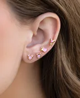 Girls Crew 18k Gold-Plated 4-Pc. Set Color Crystal Pink Dream Single Stud Earrings
