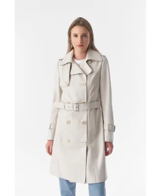 Women's Genuine Leather Trench Coat, Beige