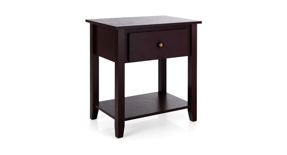 Slickblue Nightstand with Drawer and Storage Shelf for Bedroom Living Room