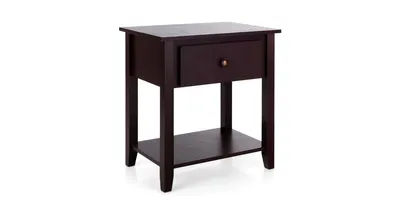 Nightstand with Drawer and Storage Shelf for Bedroom Living Room