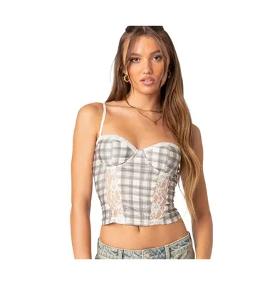 Women's Plaid Printed Cupped Corset Top