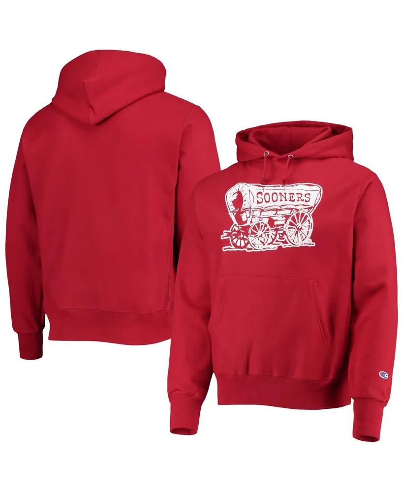 Men's Champion Crimson Distressed Oklahoma Sooners Vault Logo Reverse Weave Pullover Hoodie