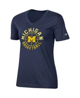 Women's Champion Navy Michigan Wolverines Basketball V-Neck T-shirt