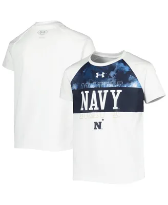 Big Boys Under Armour White Navy Midshipmen Gameday Print Raglan T-shirt
