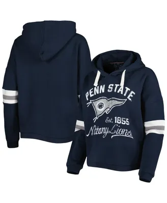 Women's Pressbox Navy Distressed Penn State Nittany Lions Super Pennant Pullover Hoodie