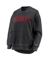 Women's Pressbox Black Distressed Cincinnati Bearcats Vintage-Like Wash Pullover Sweatshirt