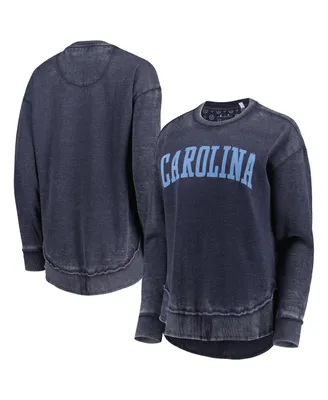 Women's Pressbox Navy Distressed North Carolina Tar Heels Vintage-Like Wash Pullover Sweatshirt