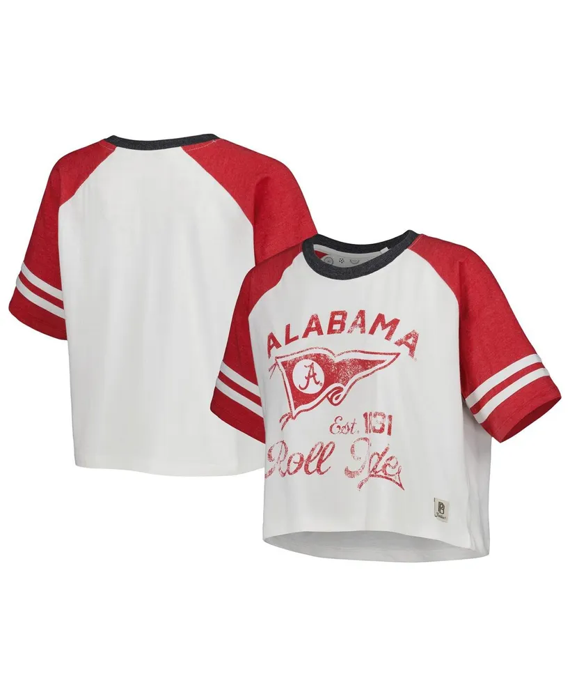 Women's Pressbox White Distressed Alabama Crimson Tide Melange Beaumont Cropped Raglan T-shirt