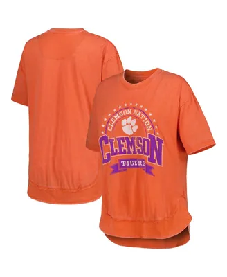 Women's Pressbox Heather Orange Distressed Clemson Tigers Vintage-Like Wash Poncho Captain T-shirt