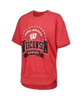 Women's Pressbox Heather Red Distressed Wisconsin Badgers Vintage-Like Wash Poncho Captain T-shirt