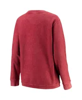 Women's Pressbox Crimson Distressed Alabama Crimson Tide Comfy Cord Vintage-Like Wash Basic Arch Pullover Sweatshirt