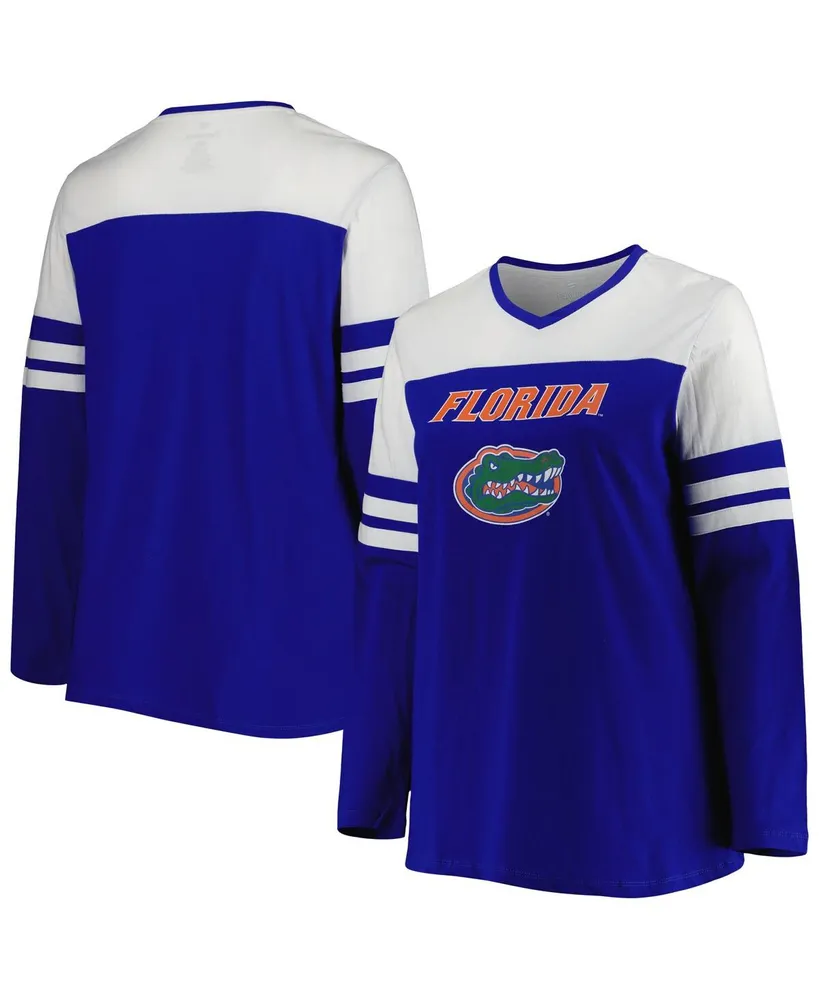 Women's Royal Florida Gators Plus Size Long Sleeve Stripe V-Neck T-shirt