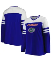 Women's Royal Florida Gators Plus Size Long Sleeve Stripe V-Neck T-shirt