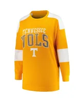 Women's Profile Tennessee Orange Distressed Volunteers Plus Striped Pullover Sweatshirt