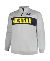 Men's Profile Heather Gray Michigan Wolverines Big and Tall Fleece Quarter-Zip Jacket