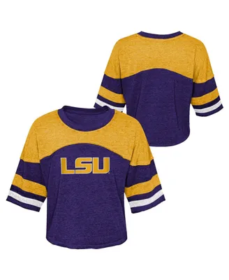 Big Girls Purple Distressed Lsu Tigers Sunday Friday Sleeve Stripe Jersey T-shirt