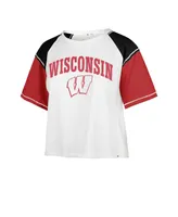 Women's '47 Brand White Distressed Wisconsin Badgers Serenity Gia Cropped T-shirt