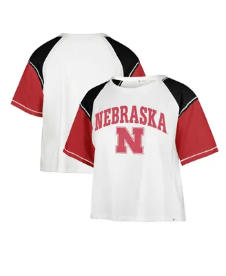 Women's '47 Brand White Distressed Nebraska Huskers Serenity Gia Cropped T-shirt