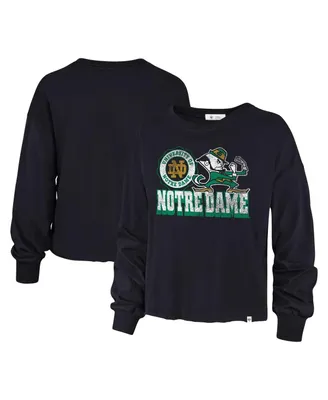 Women's '47 Brand Navy Distressed Notre Dame Fighting Irish Bottom Line Parkway Long Sleeve T-shirt