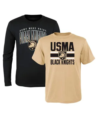 Preschool Boys and Girls Black, Gold Army Black Knights Fan Wave Short Long Sleeve T-shirt Combo Pack