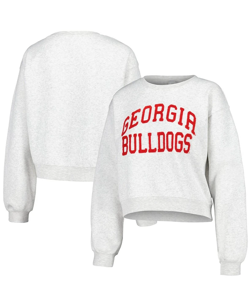 Women's ZooZatz Oatmeal Georgia Bulldogs Core Chenille Cropped Pullover Sweatshirt