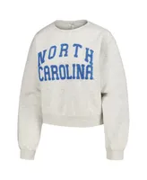 Women's ZooZatz Oatmeal North Carolina Tar Heels Core Chenille Cropped Pullover Sweatshirt