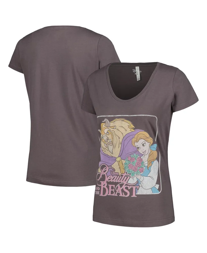 Women's Mad Engine Charcoal Beauty and the Beast Graphic Scoop Neck T-shirt