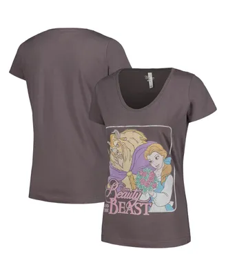 Women's Mad Engine Charcoal Beauty and the Beast Graphic Scoop Neck T-shirt