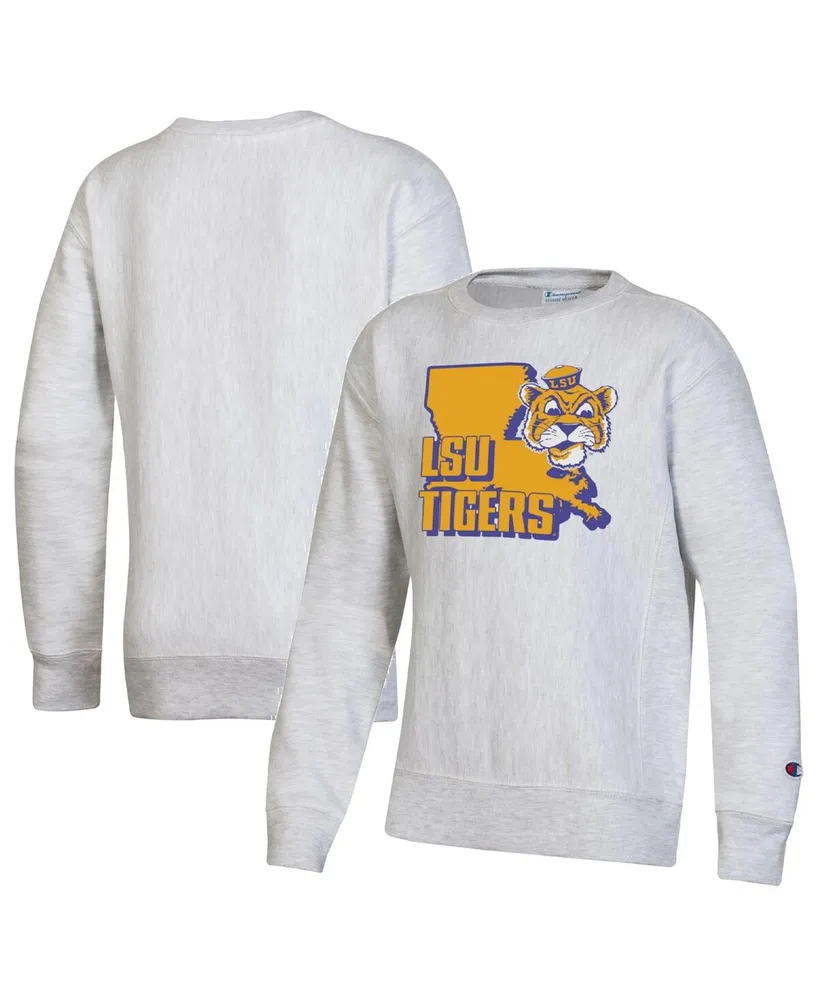 Big Boys Champion Heather Gray Lsu Tigers Reverse Weave Pullover Sweatshirt