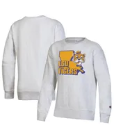 Big Boys Champion Heather Gray Lsu Tigers Reverse Weave Pullover Sweatshirt