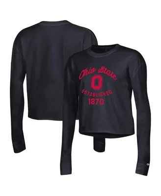 Women's Champion Black Ohio State Buckeyes Boyfriend Cropped Long Sleeve T-shirt