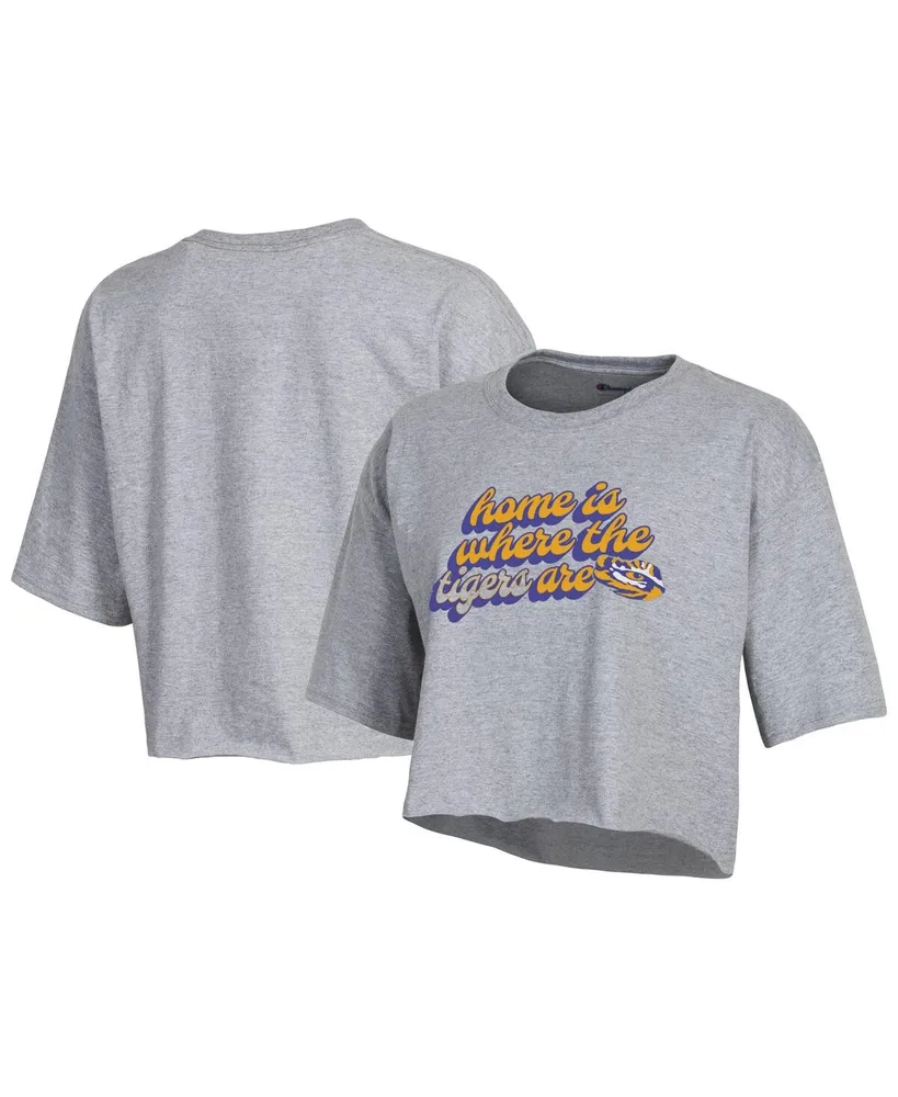 Women's Champion Gray Lsu Tigers Boyfriend Cropped T-shirt