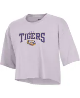 Women's Champion Lavender Lsu Tigers Boyfriend Cropped T-shirt